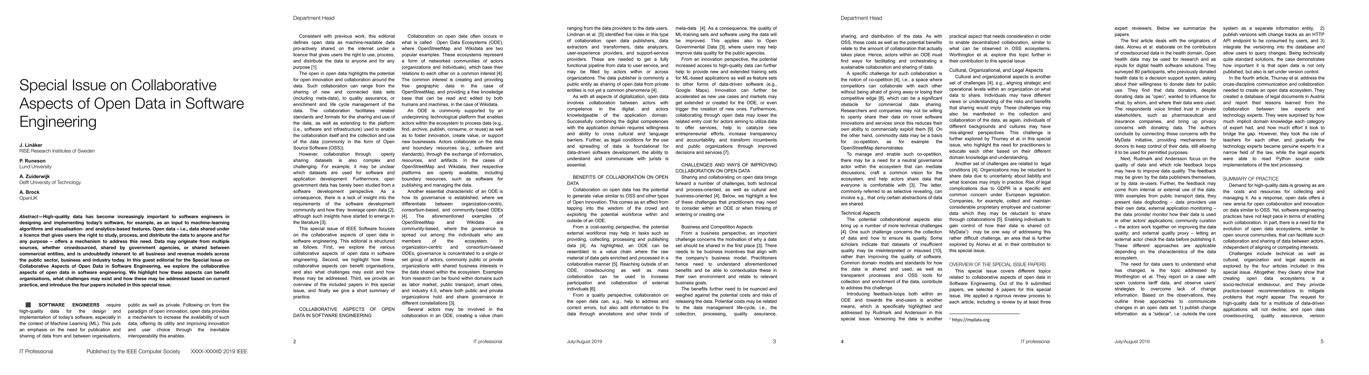 Thumbnail for Editorial: Special Issue on Collaborative Aspects of Open Data in
  Software EngineeringJohan