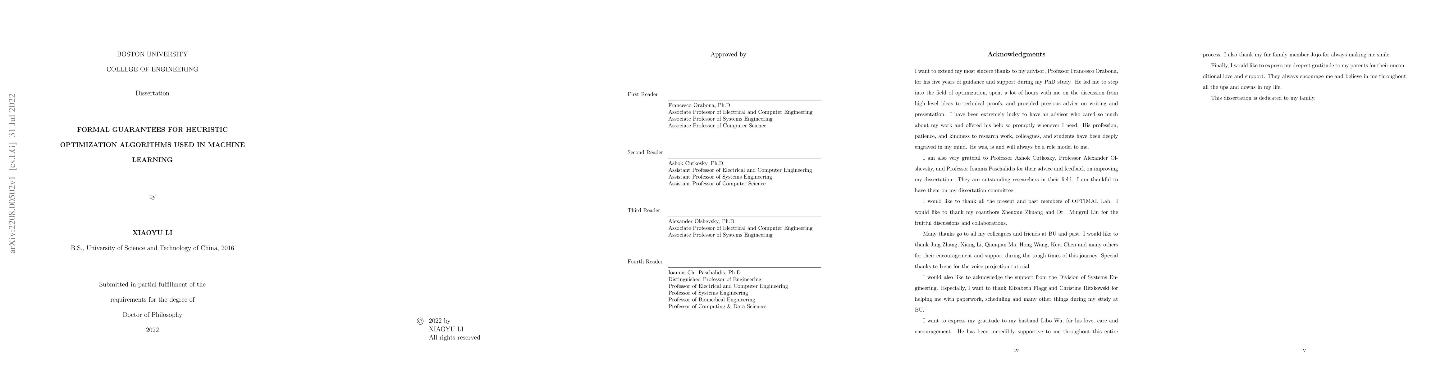 Thumbnail for Formal guarantees for heuristic optimization algorithms used in machine
  learning