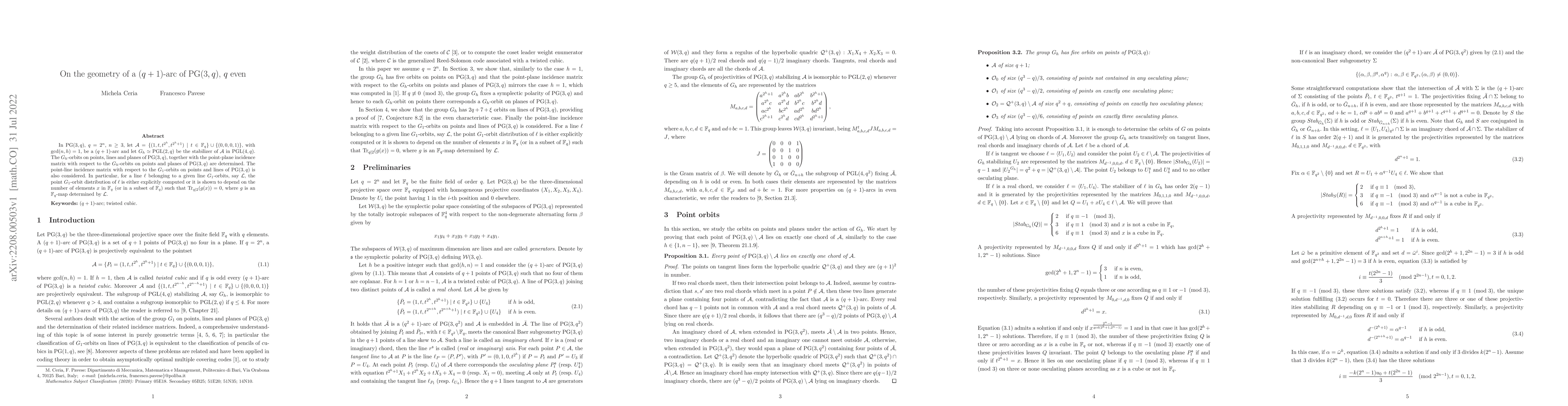 Thumbnail for On the geometry of a $(q + 1)$-arc of $\mathrm{PG}(3, q)$, q even