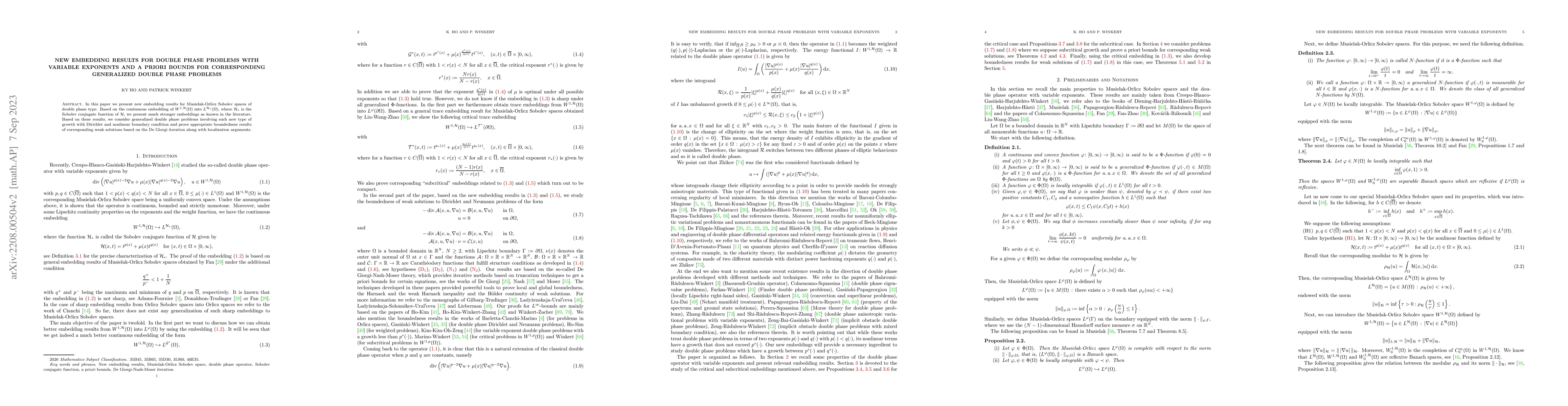 Thumbnail for New embedding results for double phase problems with variable exponents
  and a priori bounds for corresponding generalized double phase problems