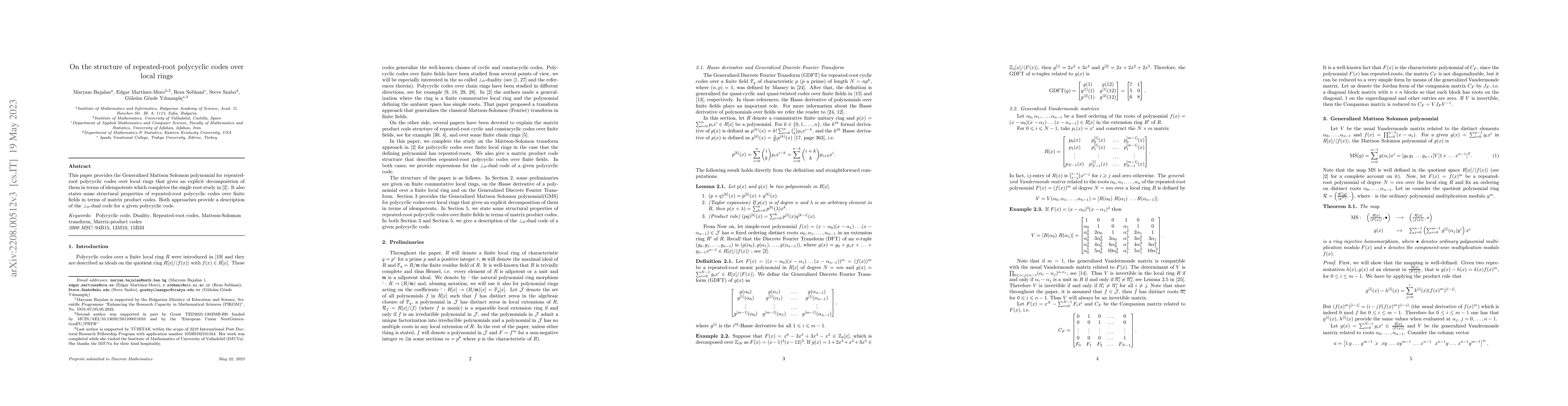 Thumbnail for On the structure of repeated-root polycyclic codes over local rings