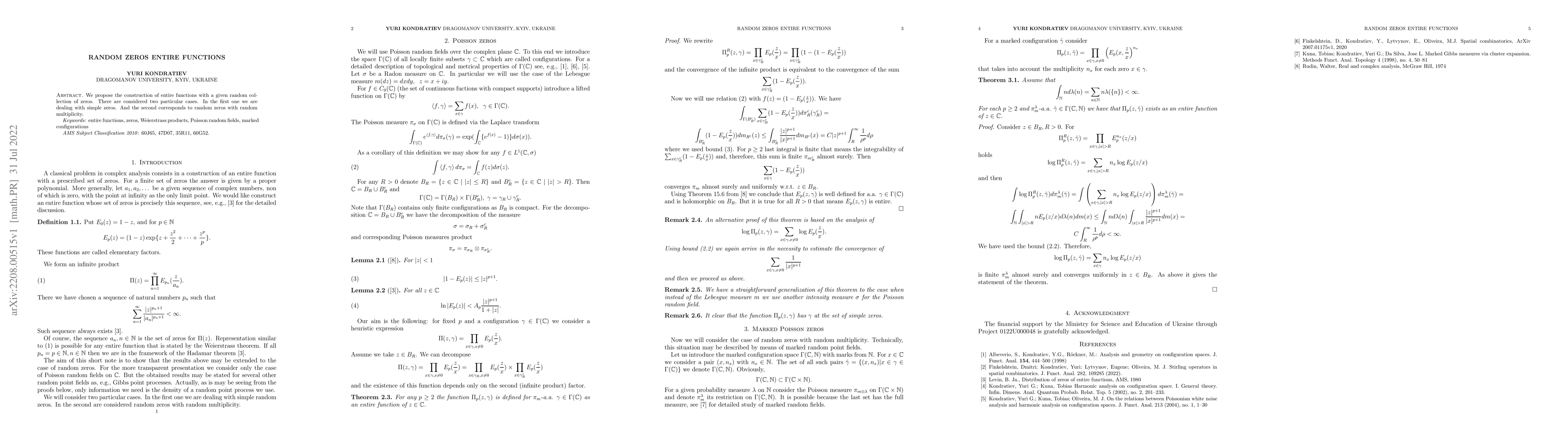 Thumbnail for Random zeros entire functions