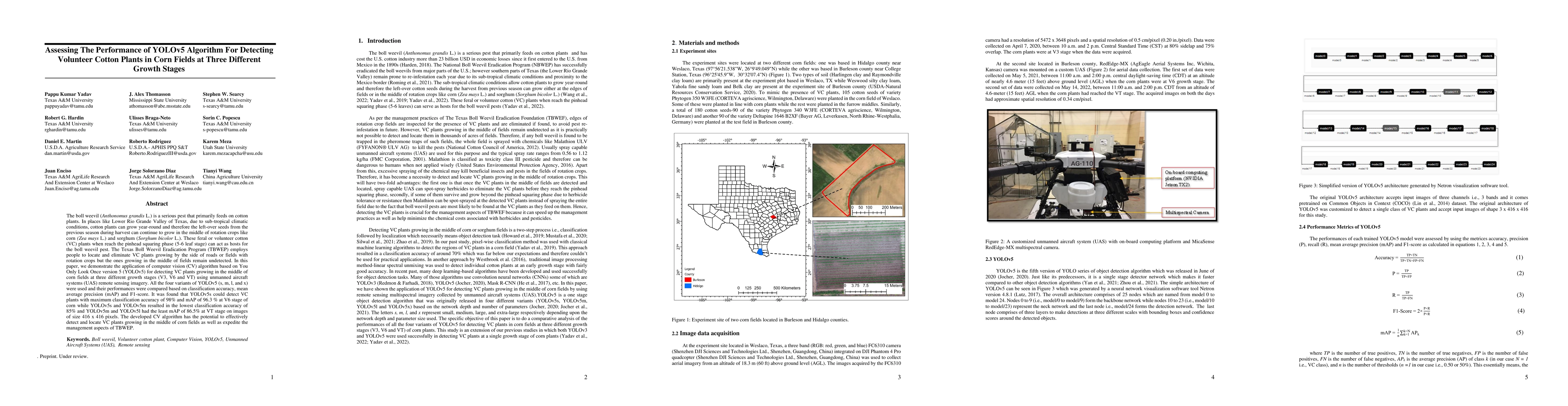 Thumbnail for Assessing The Performance of YOLOv5 Algorithm for Detecting Volunteer
  Cotton Plants in Corn Fields at Three Different Growth Stages