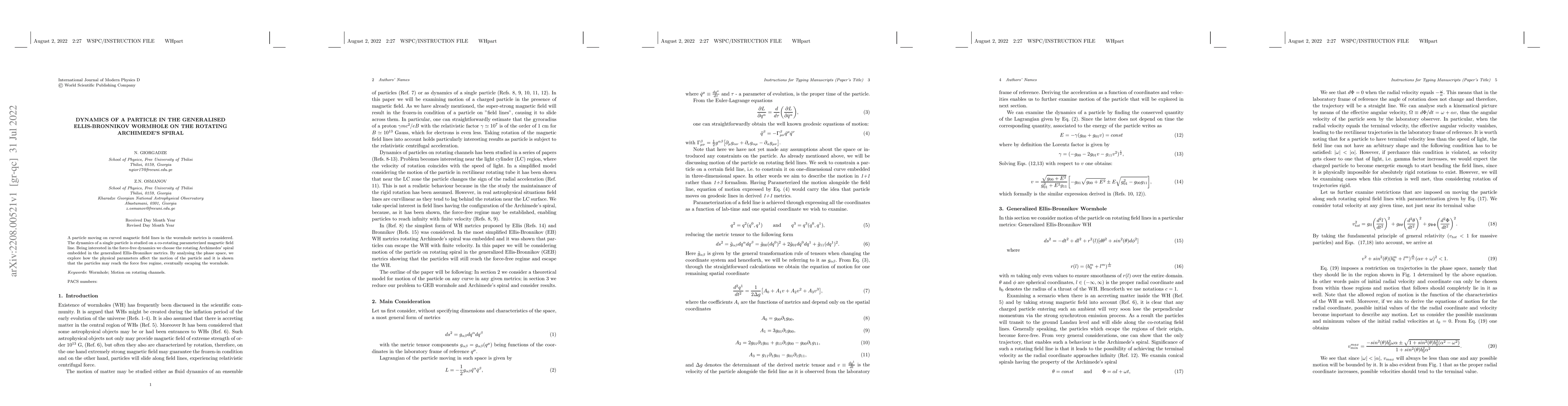Thumbnail for Dynamics of a particle in the generalised Ellis-Bronnikov wormhole on
  the rotating Archimede's spiral