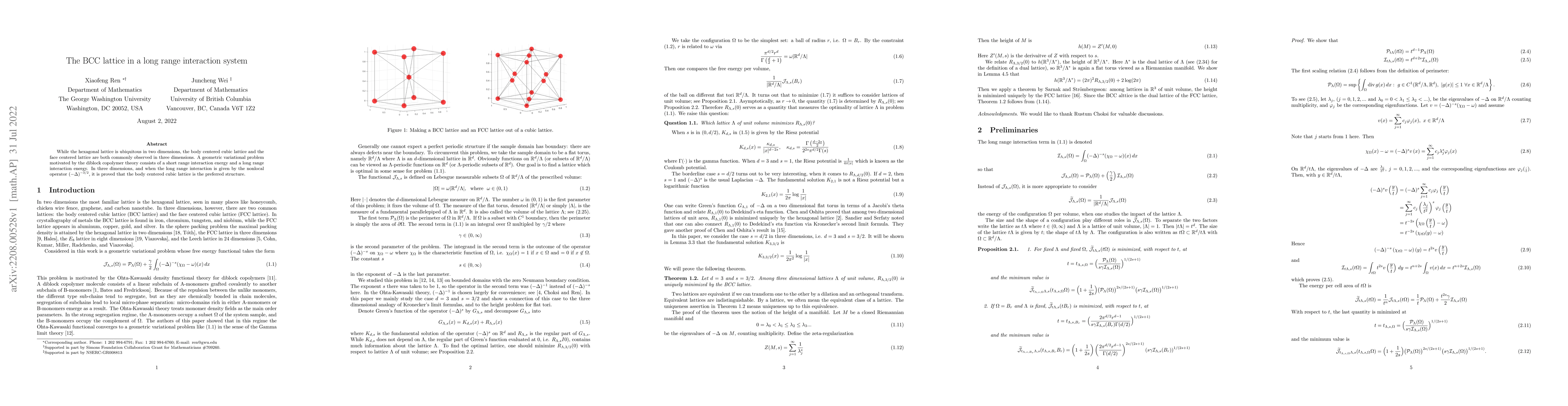 Thumbnail for The BCC lattice in a long range interaction system
