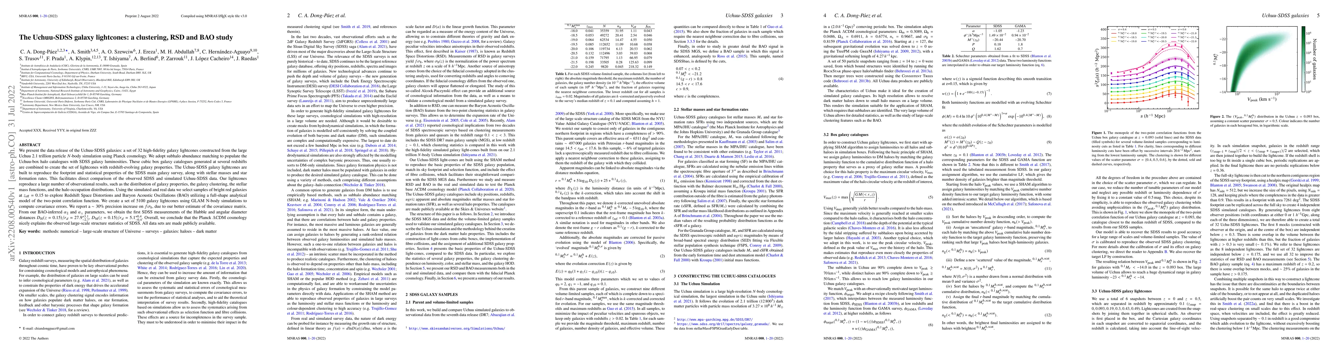 Thumbnail for The Uchuu-SDSS galaxy lightcones: a clustering, RSD and BAO study