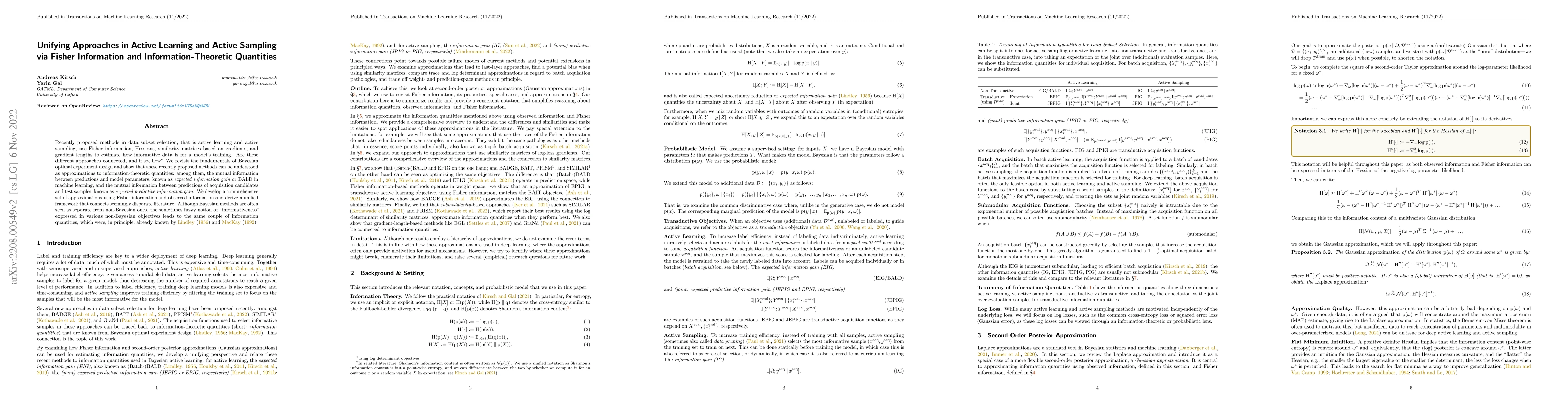 Thumbnail for Unifying Approaches in Active Learning and Active Sampling via Fisher
  Information and Information-Theoretic Quantities