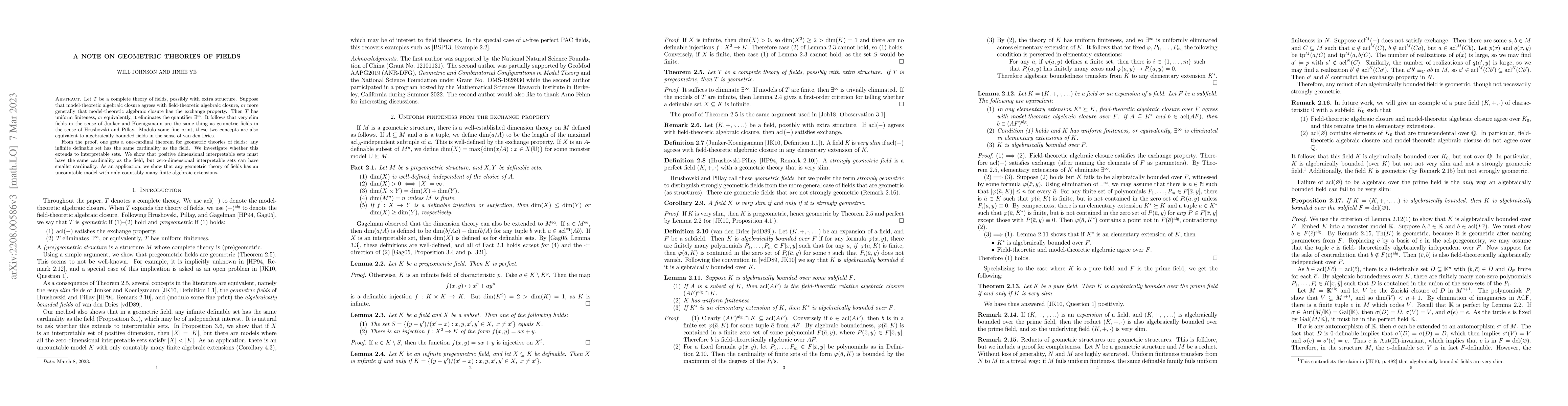 Thumbnail for A note on geometric theories of fields