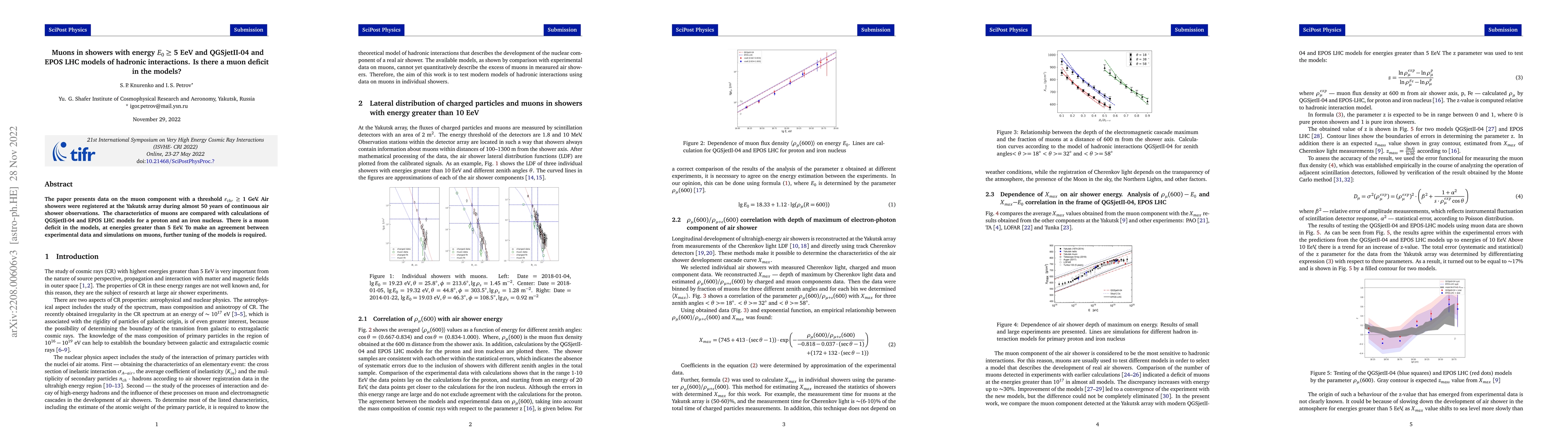 Thumbnail for Muons in showers with energy $E_{0} \geq$ 5 EeV and QGSjetII-04 and EPOS
  LHC models of hadronic interactions. Is there a muon deficit in the models?