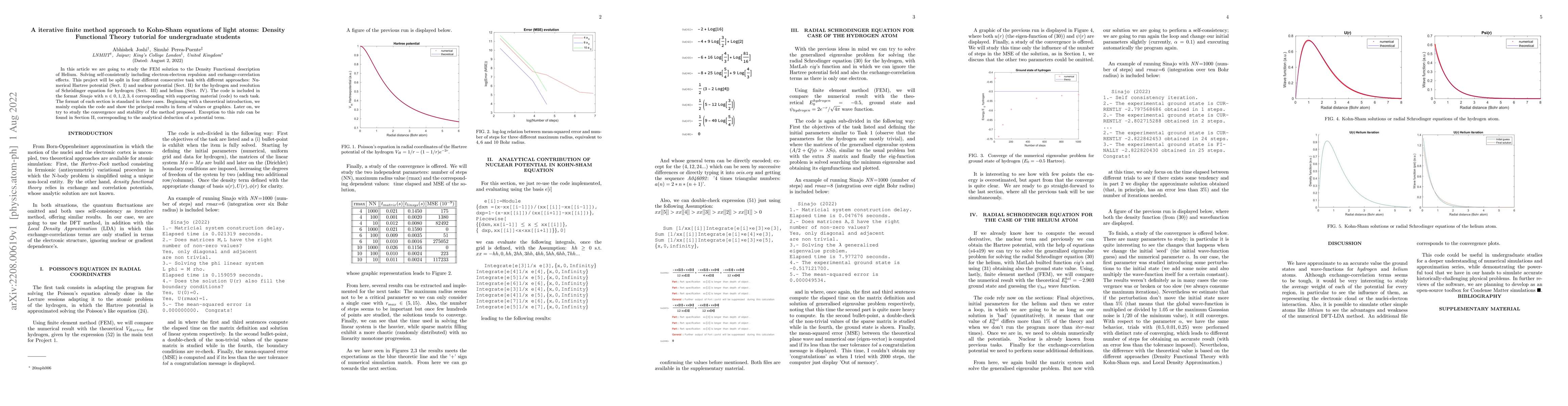 Thumbnail for A iterative finite method approach to Kohn-Sham equations of light
  atoms: Density Functional Theory tutorial for undergraduate students