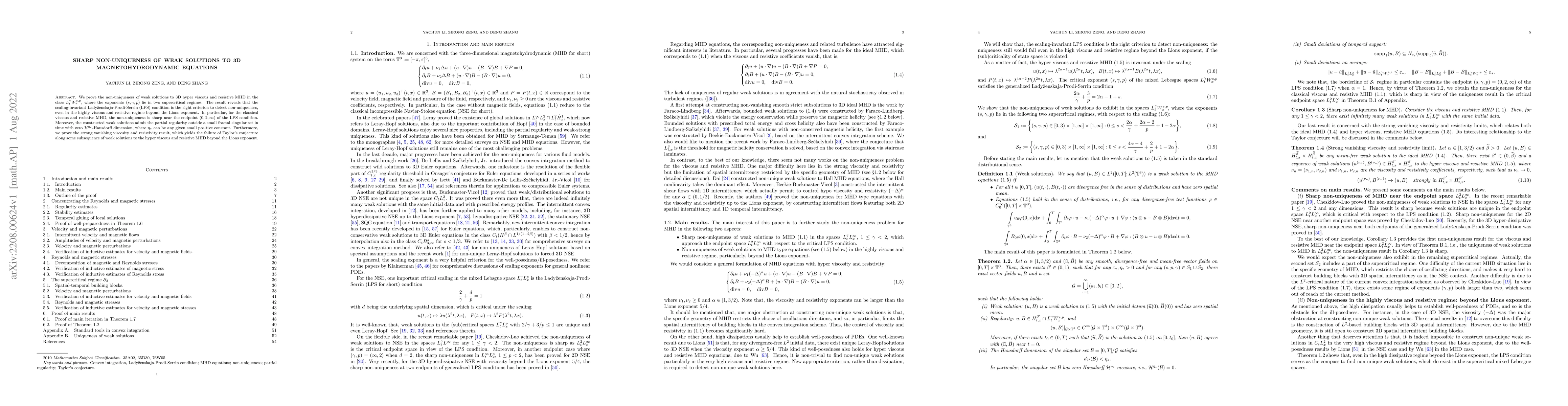 Thumbnail for Sharp non-uniqueness of weak solutions to 3D magnetohydrodynamic
  equations