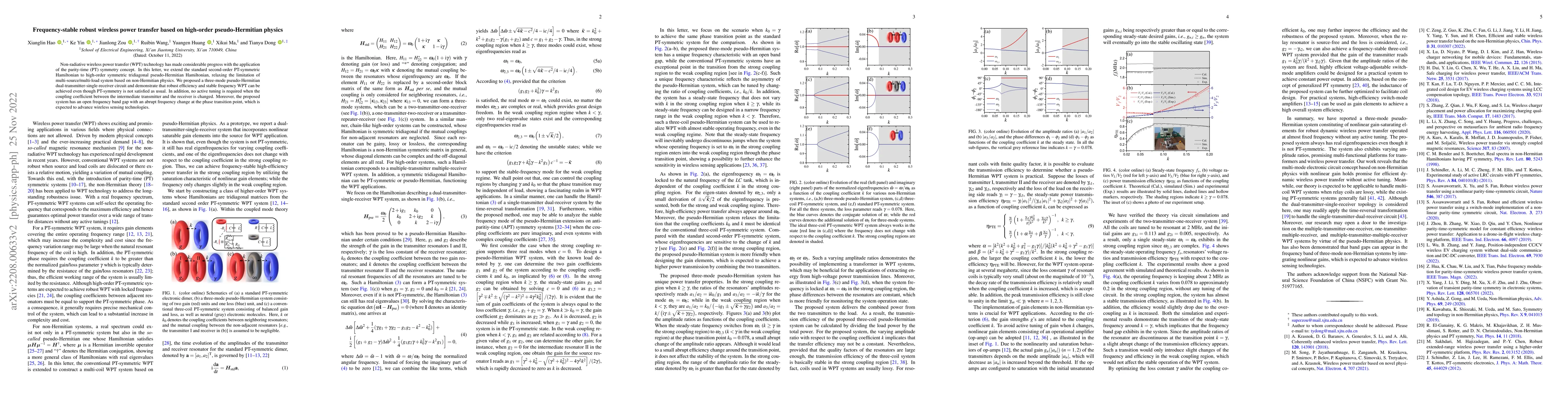 Thumbnail for Frequency-stable robust wireless power transfer based on high-order
  pseudo-Hermitian physics