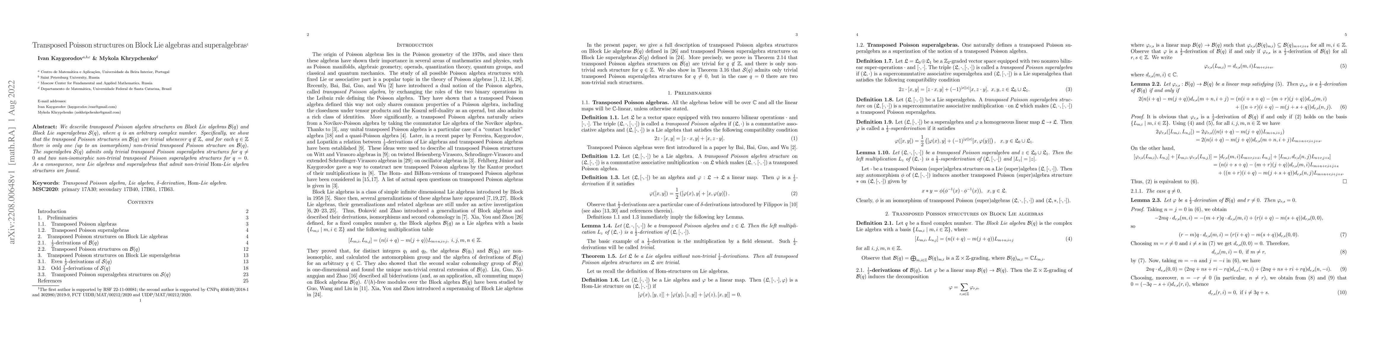 Thumbnail for Transposed Poisson structures on Block Lie algebras and superalgebras