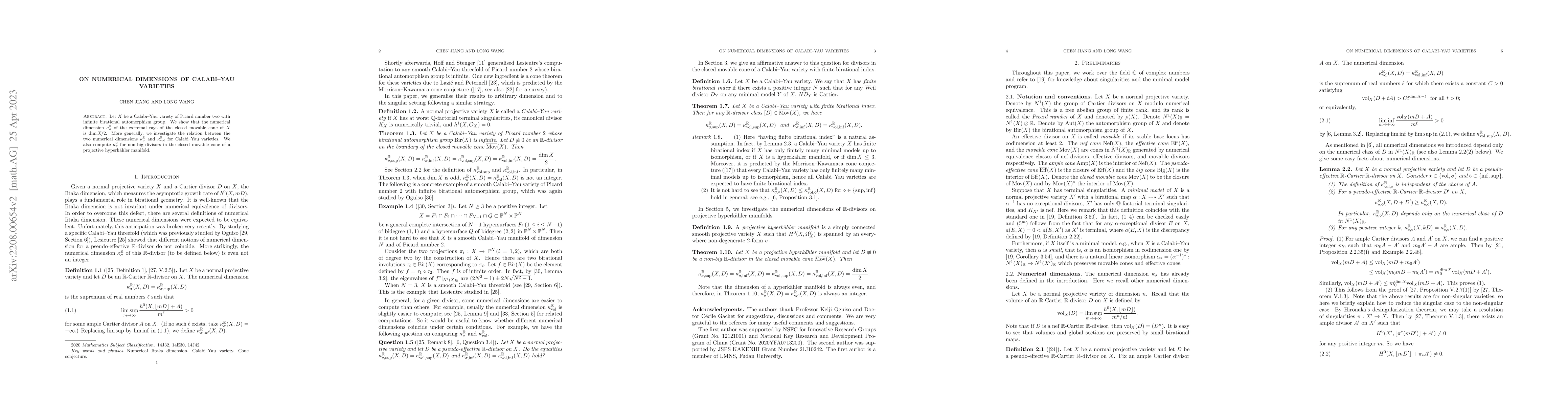 Thumbnail for On numerical dimensions of Calabi--Yau varieties