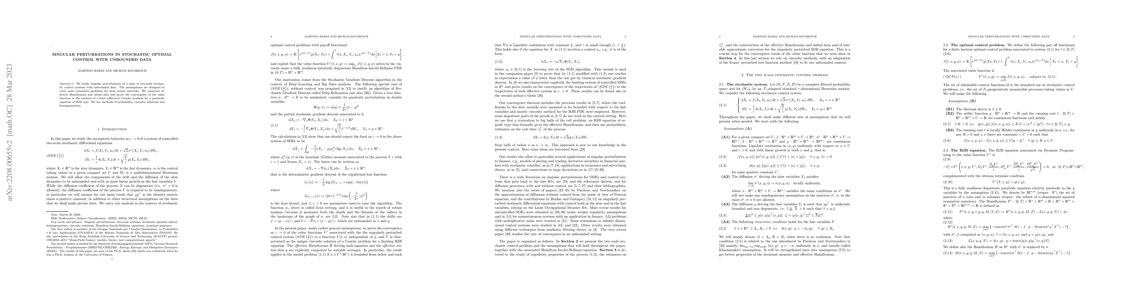 Thumbnail for Singular perturbations in stochastic optimal control with unbounded data