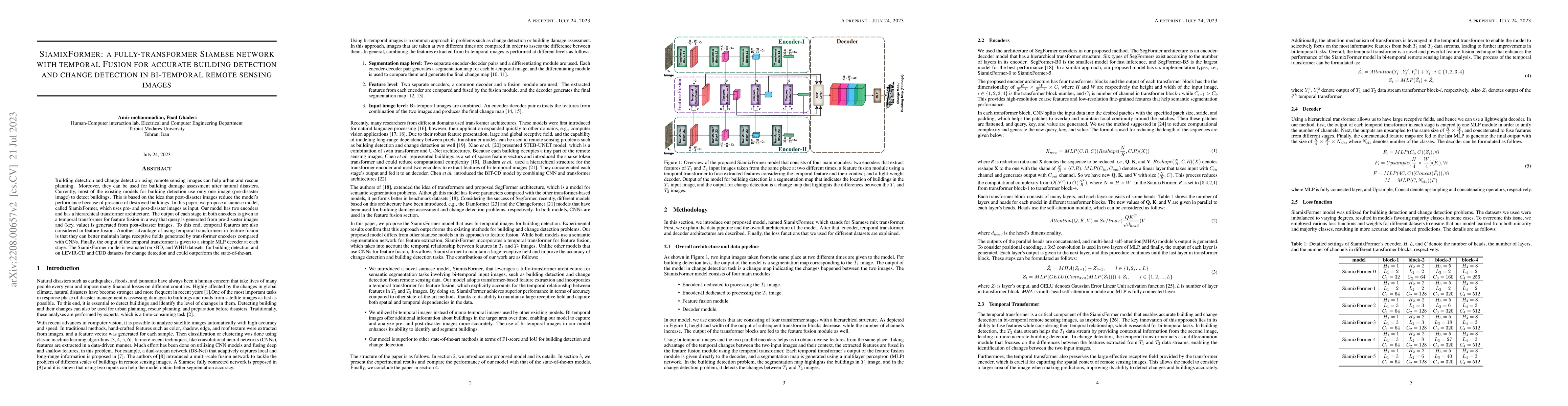 Thumbnail for SiamixFormer: a fully-transformer Siamese network with temporal Fusion
  for accurate building detection and change detection in bi-temporal remote
  sensing images