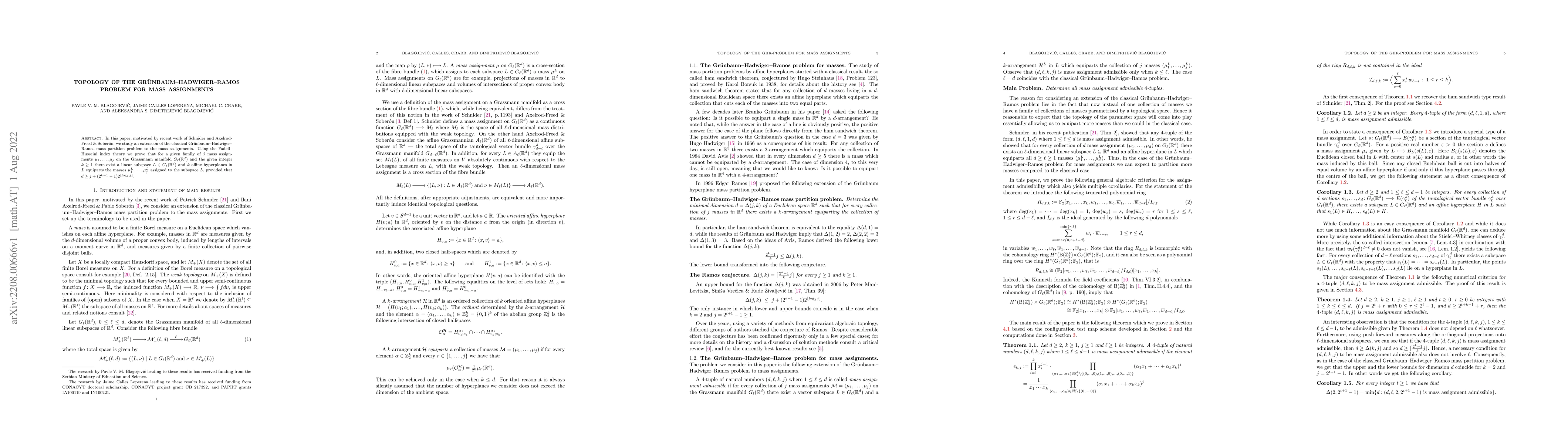 Thumbnail for Topology of the Gr\"unbaum--Hadwiger--Ramos problem for mass assignments
