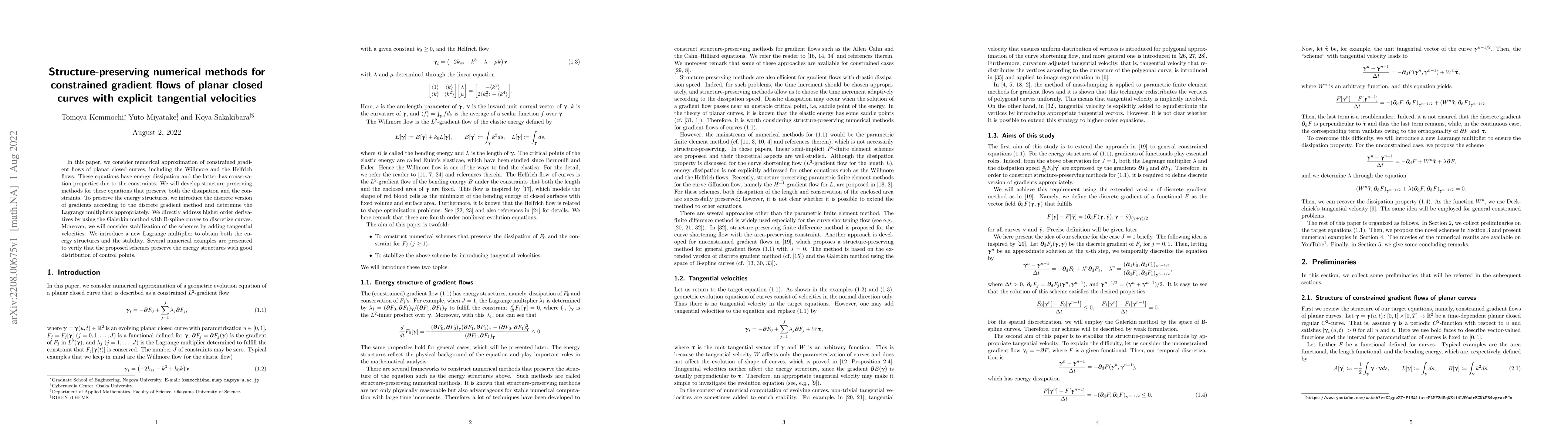 Thumbnail for Structure-preserving numerical methods for constrained gradient flows of
  planar closed curves with explicit tangential velocities