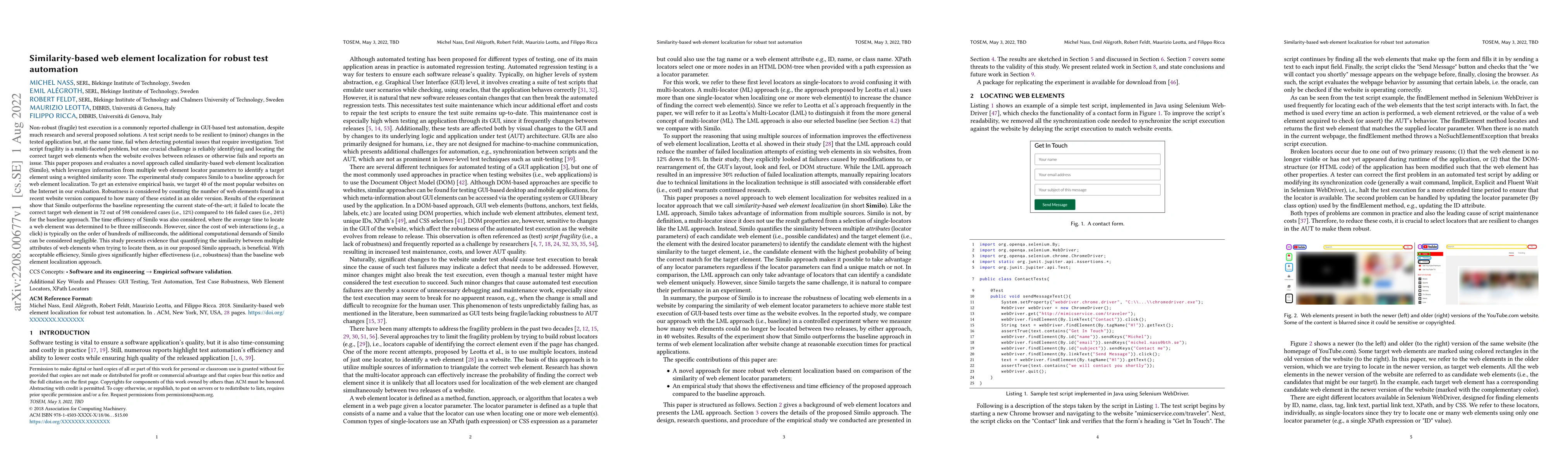 Thumbnail for Similarity-based web element localization for robust test automation