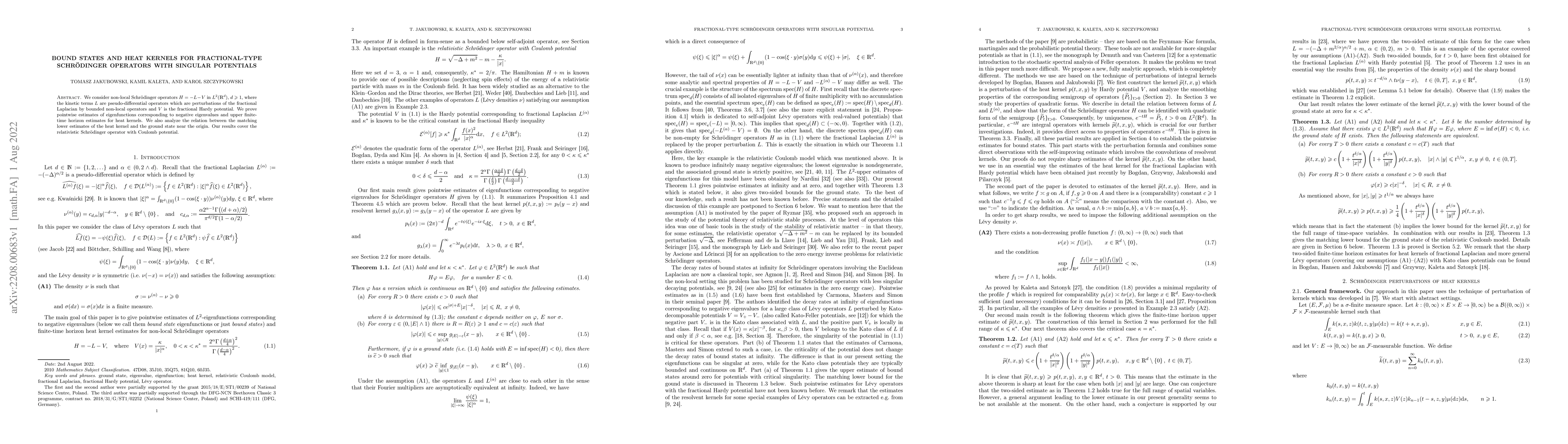 Thumbnail for Bound states and heat kernels for fractional-type Schr\"odinger
  operators with singular potentials