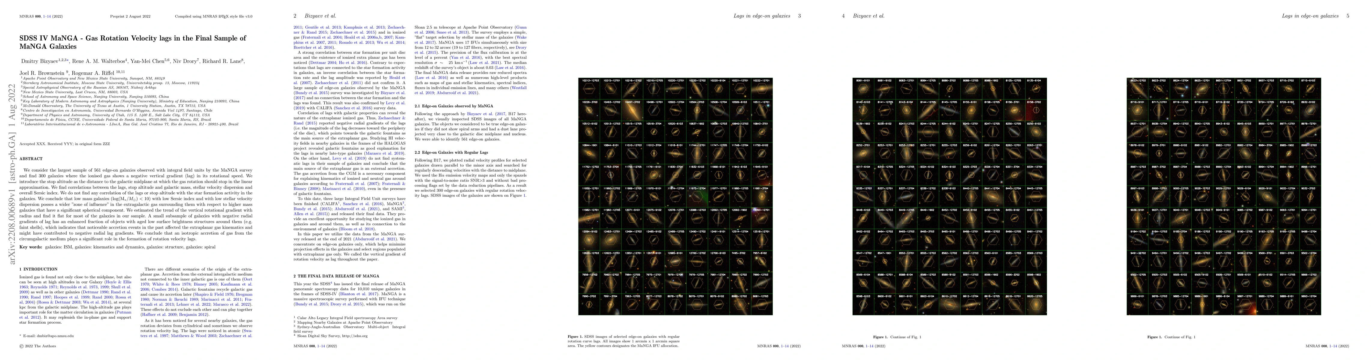 Thumbnail for SDSS IV MaNGA -- Gas Rotation Velocity lags in the Final Sample of MaNGA
  Galaxies