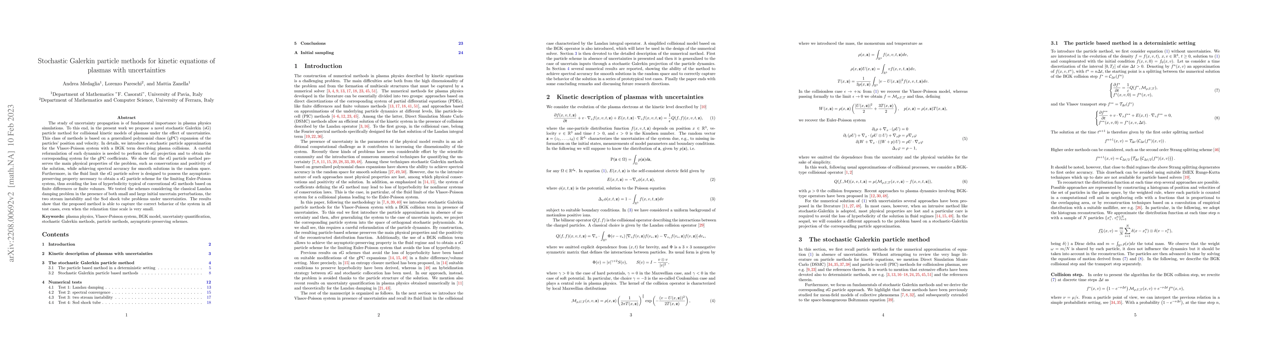Thumbnail for Stochastic Galerkin particle methods for kinetic equations of plasmas
  with uncertainties
