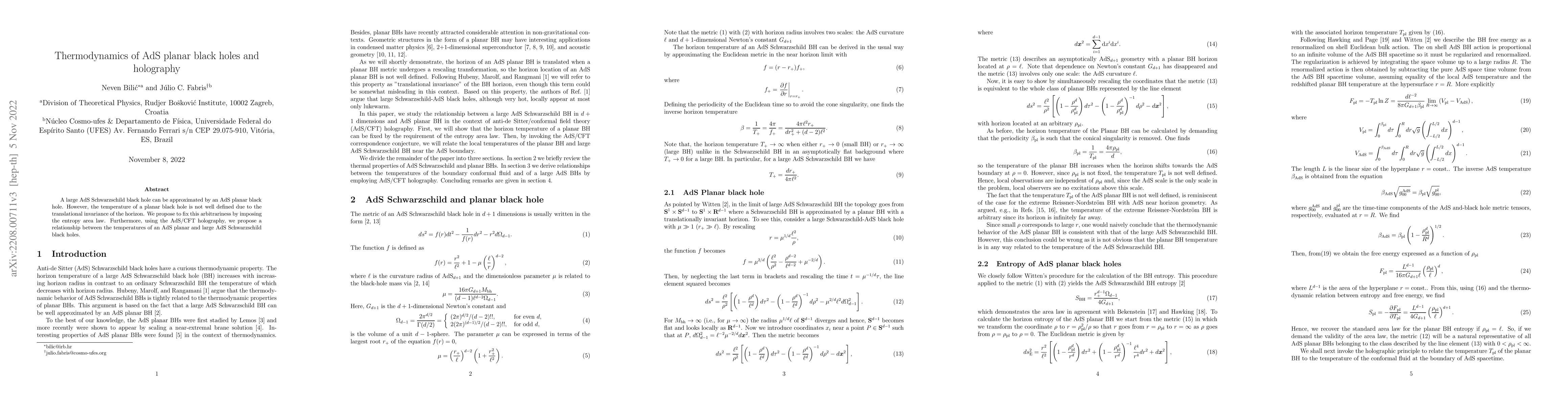 Thumbnail for Thermodynamics of AdS planar black holes and holography
