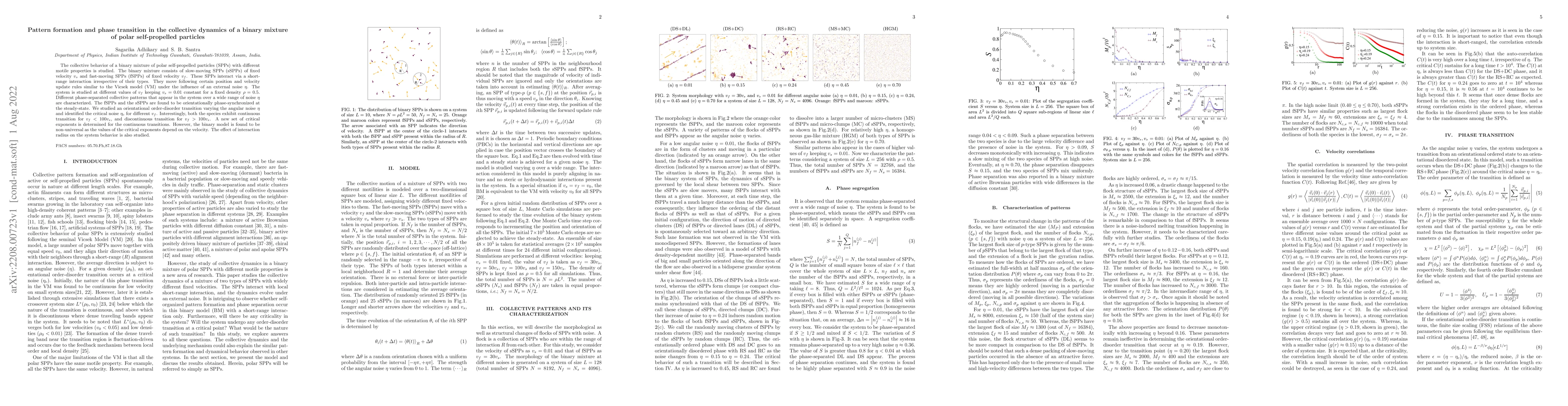 Thumbnail for Pattern formation and phase transition in the collective dynamics of a
  binary mixture of polar self-propelled particles