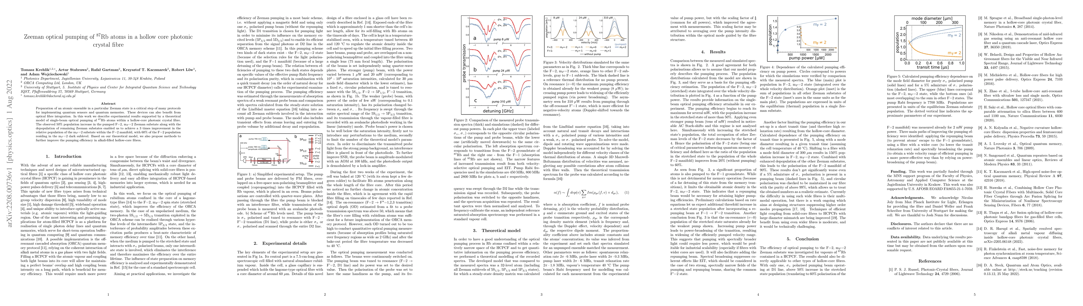 Thumbnail for Zeeman optical pumping of $^{87}$Rb atoms in a hollow core photonic
  crystal fibre