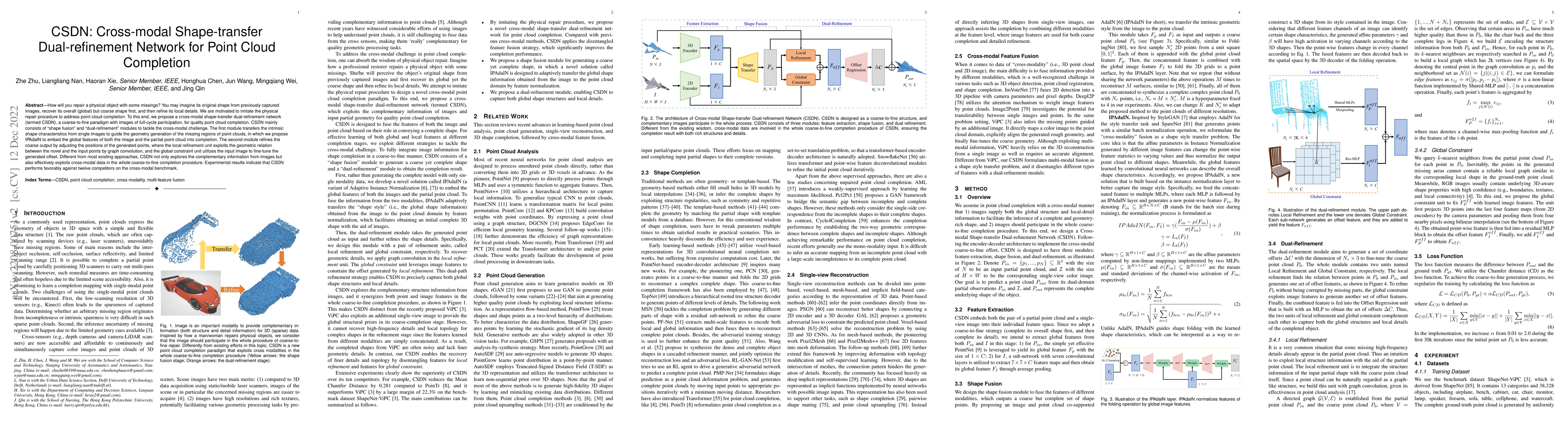 Thumbnail for CSDN: Cross-modal Shape-transfer Dual-refinement Network for Point Cloud
  Completion