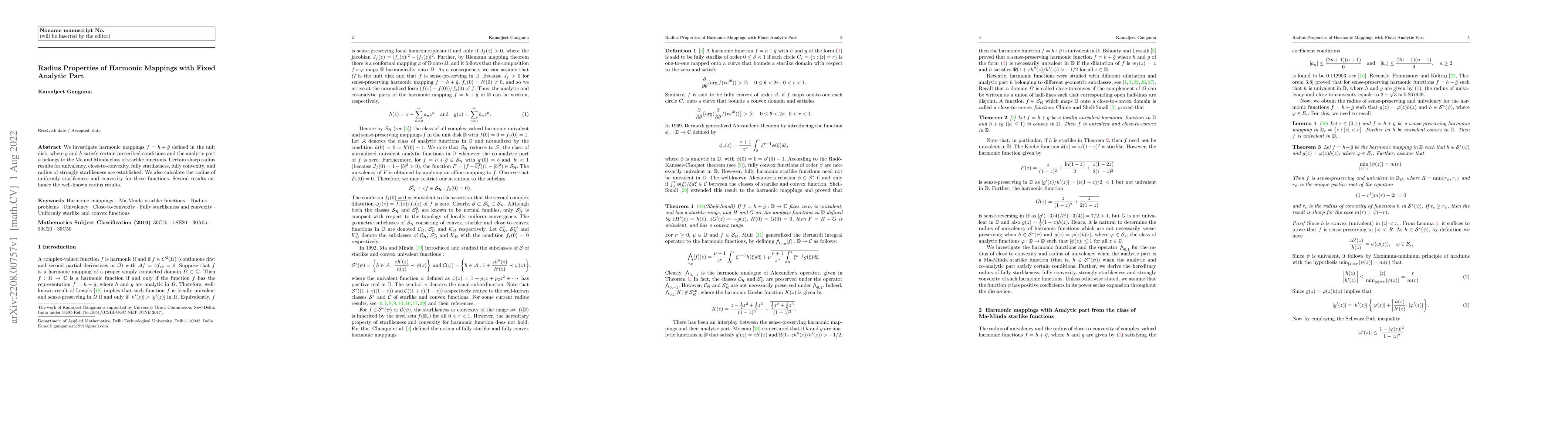Thumbnail for Radius Properties of Harmonic Mappings with Fixed Analytic Part