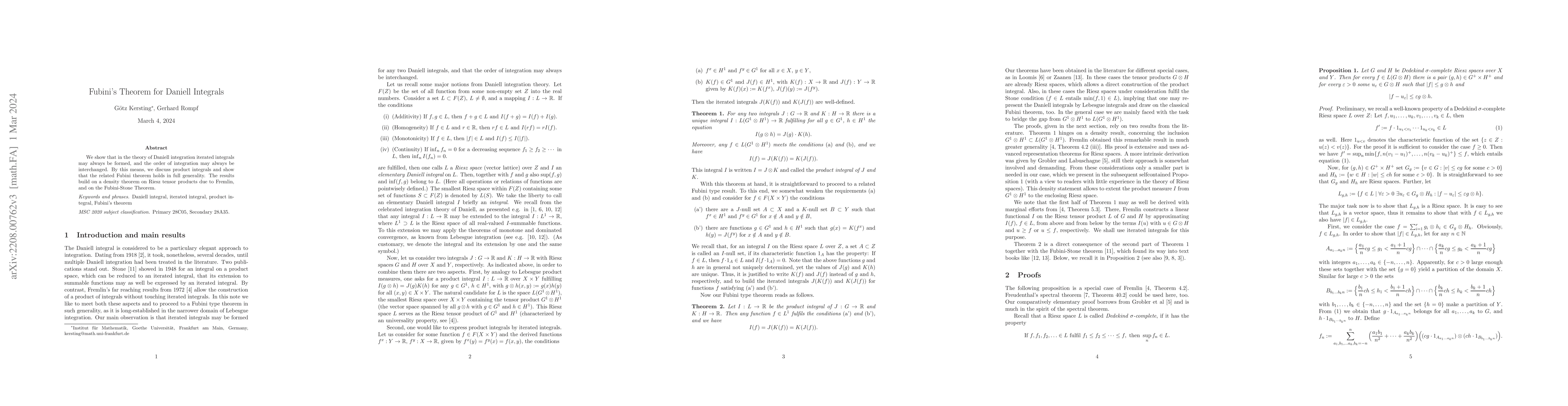 Thumbnail for Fubini's Theorem for Daniell Integrals