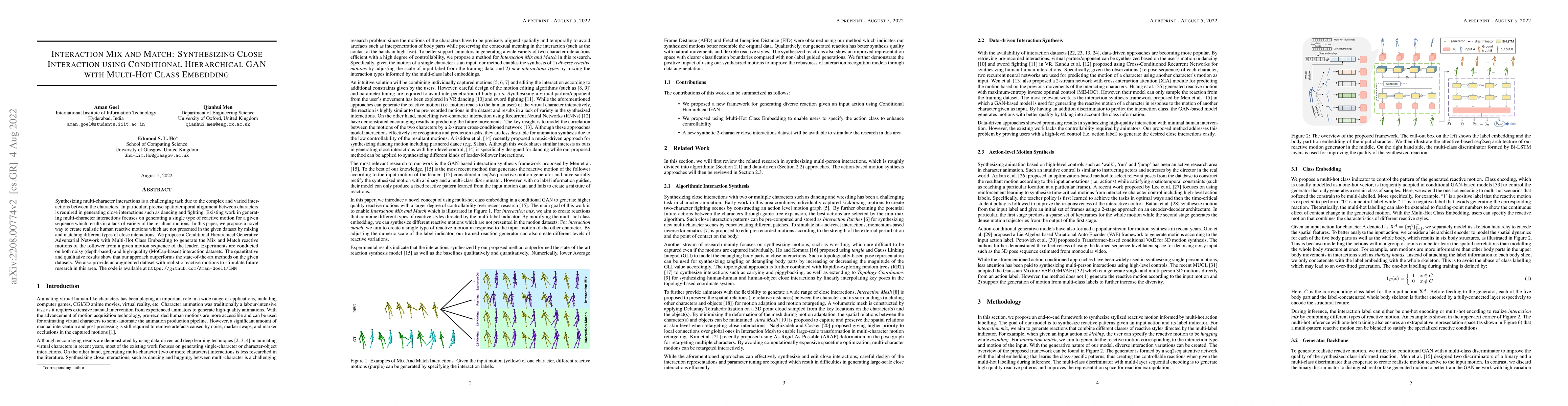 Thumbnail for Interaction Mix and Match: Synthesizing Close Interaction using
  Conditional Hierarchical GAN with Multi-Hot Class Embedding