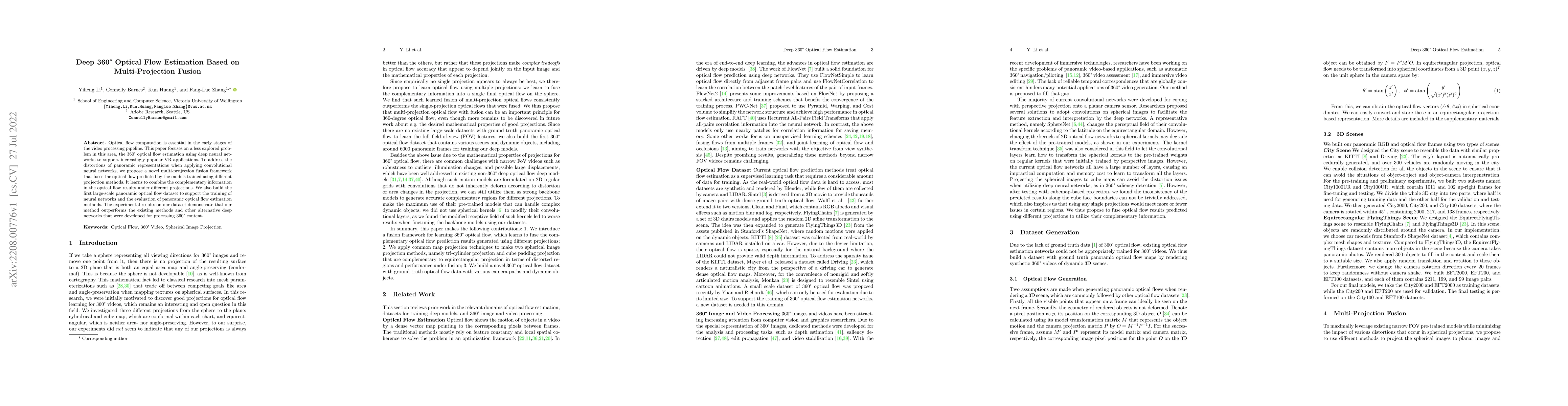 Thumbnail for Deep 360$^\circ$ Optical Flow Estimation Based on Multi-Projection
  Fusion
