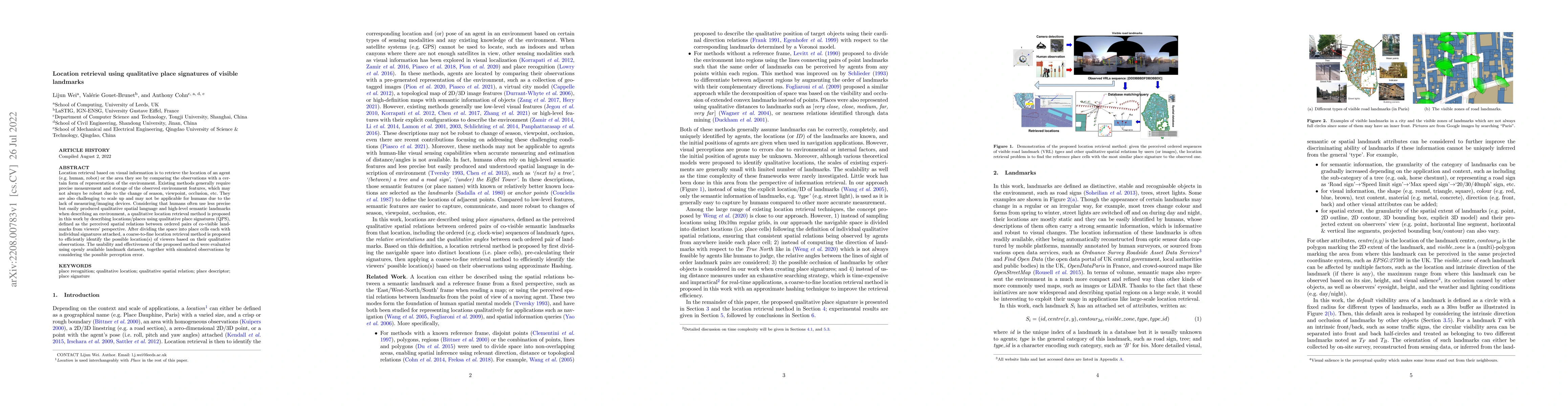Thumbnail for Location retrieval using visible landmarks based qualitative place
  signatures