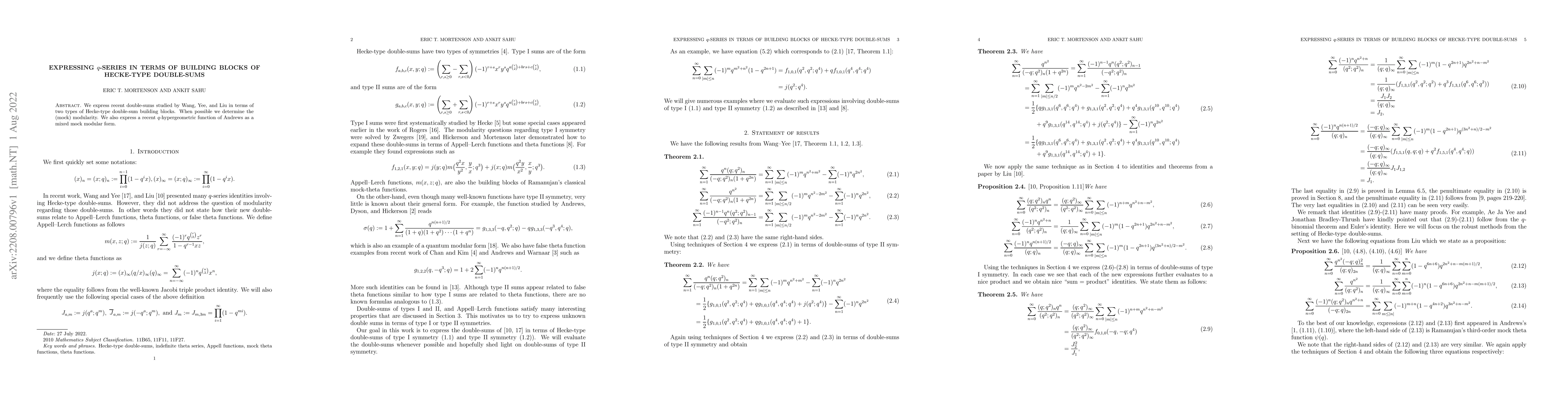 Thumbnail for Expressing $q$-series in terms of building blocks of Hecke-type
  double-sums