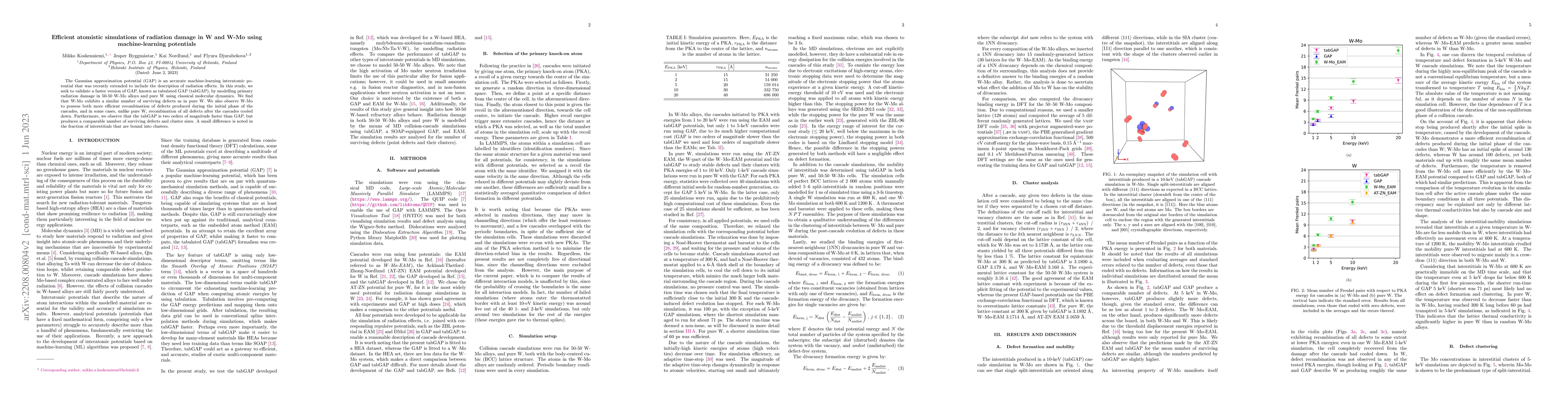 Thumbnail for Efficient atomistic simulations of radiation damage in W and W-Mo using
  machine-learning potentials