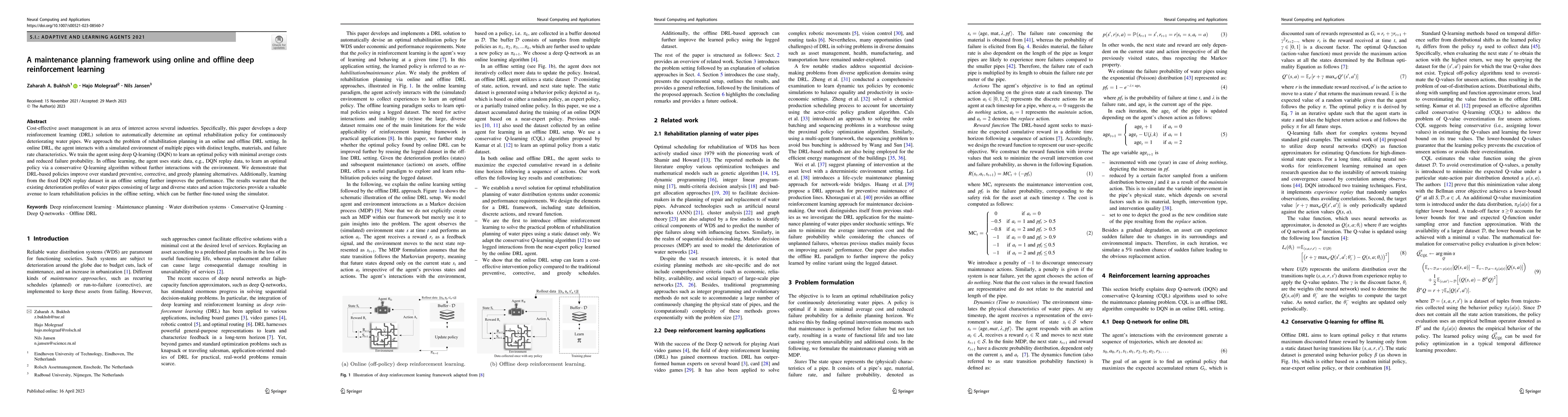 Thumbnail for A Maintenance Planning Framework using Online and Offline Deep
  Reinforcement Learning