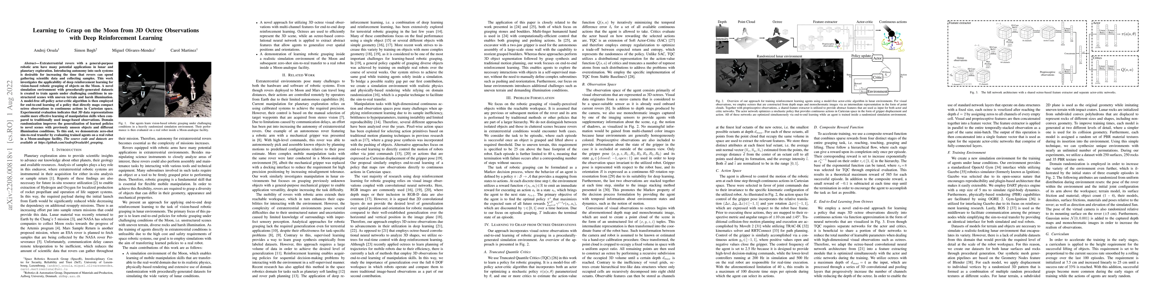 Thumbnail for Learning to Grasp on the Moon from 3D Octree Observations with Deep
  Reinforcement Learning