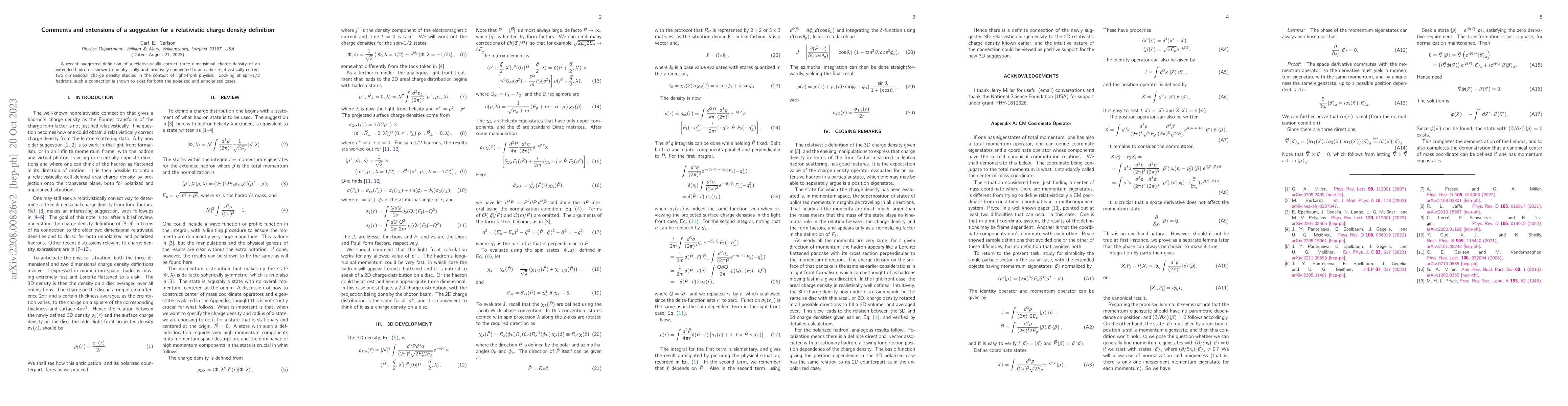 Thumbnail for Comments and extensions of a suggestion for a relativistic charge
  density definition