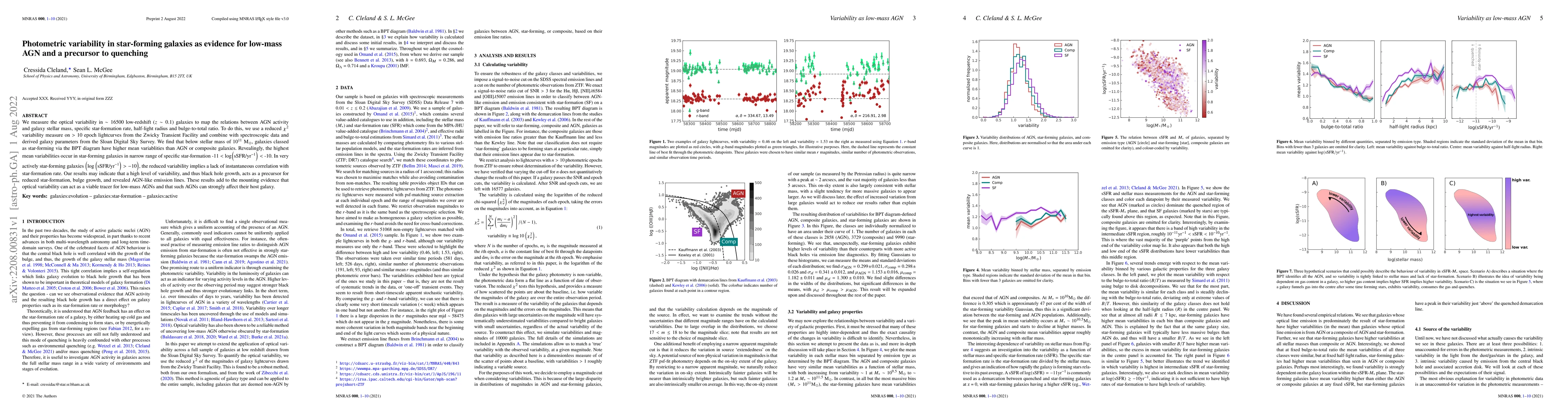 Thumbnail for Photometric variability in star-forming galaxies as evidence for
  low-mass AGN and a precursor to quenching
