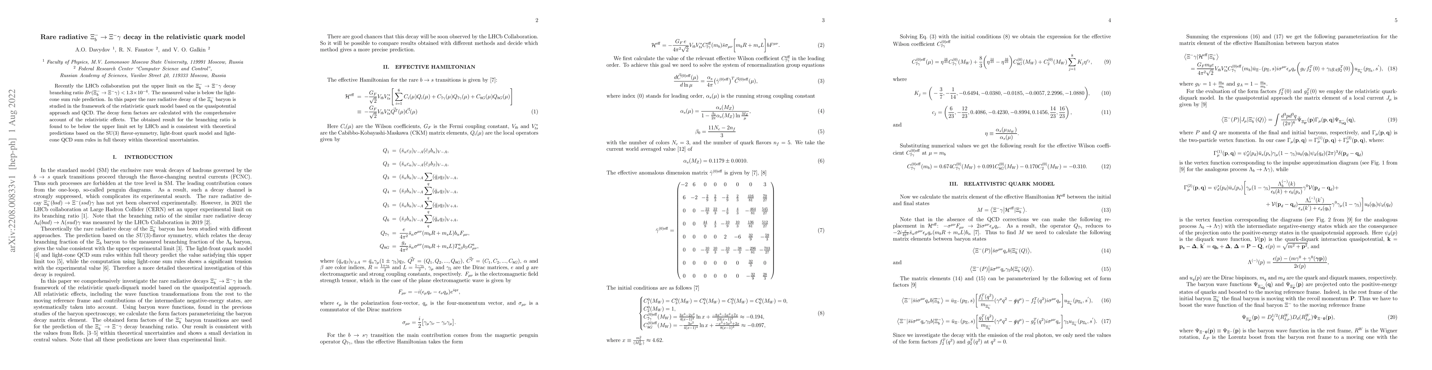 Thumbnail for Rare radiative $\Xi^{-}_{b}\to \Xi^-\gamma$ decay in the relativistic
  quark model