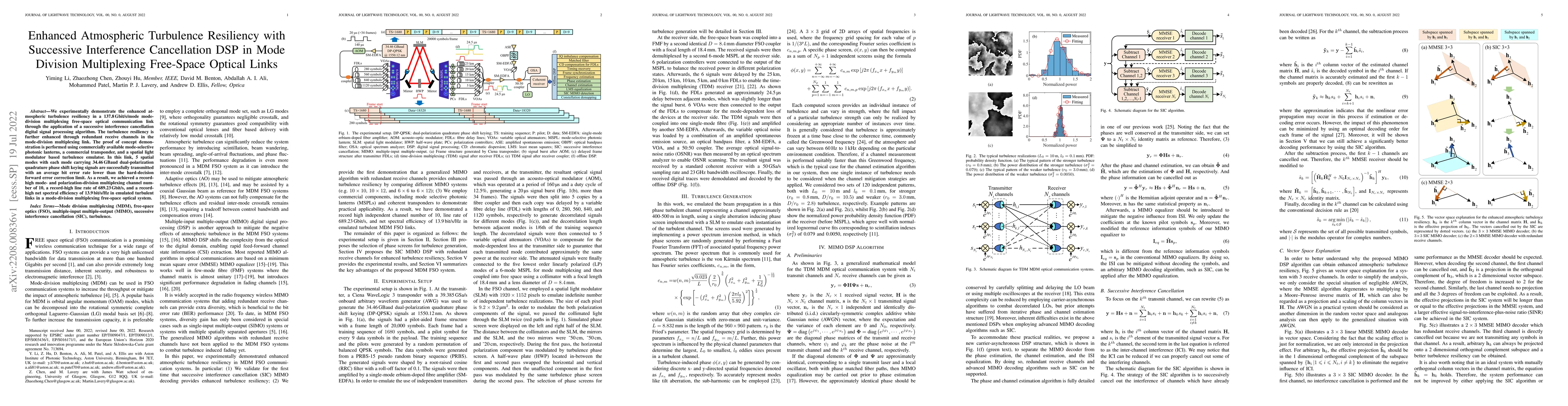 Thumbnail for Enhanced Atmospheric Turbulence Resiliency with Successive Interference
  Cancellation DSP in Mode Division Multiplexing Free-Space Optical Links