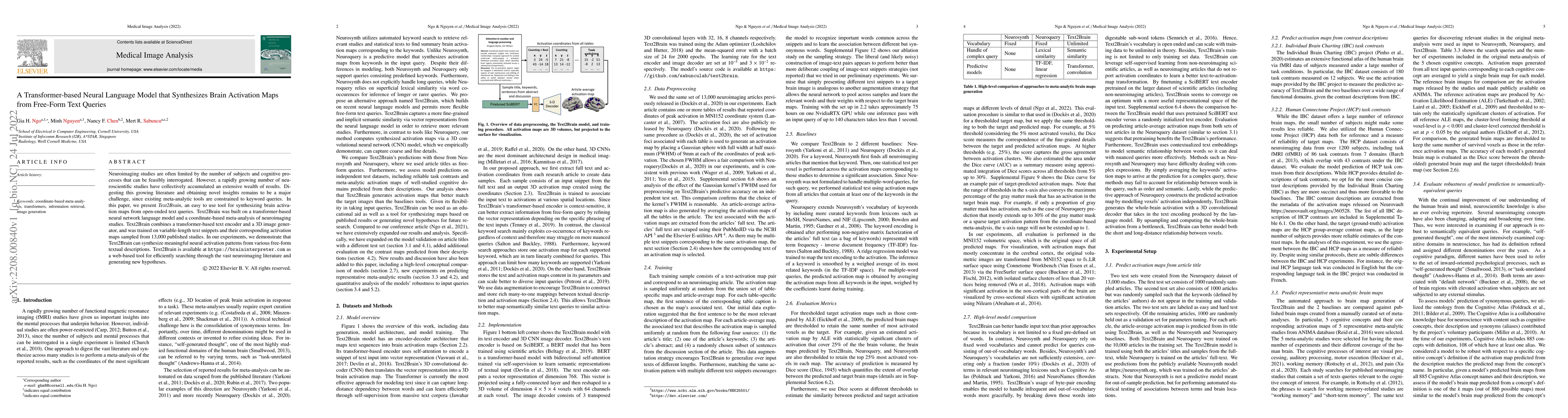 Thumbnail for A Transformer-based Neural Language Model that Synthesizes Brain
  Activation Maps from Free-Form Text Queries