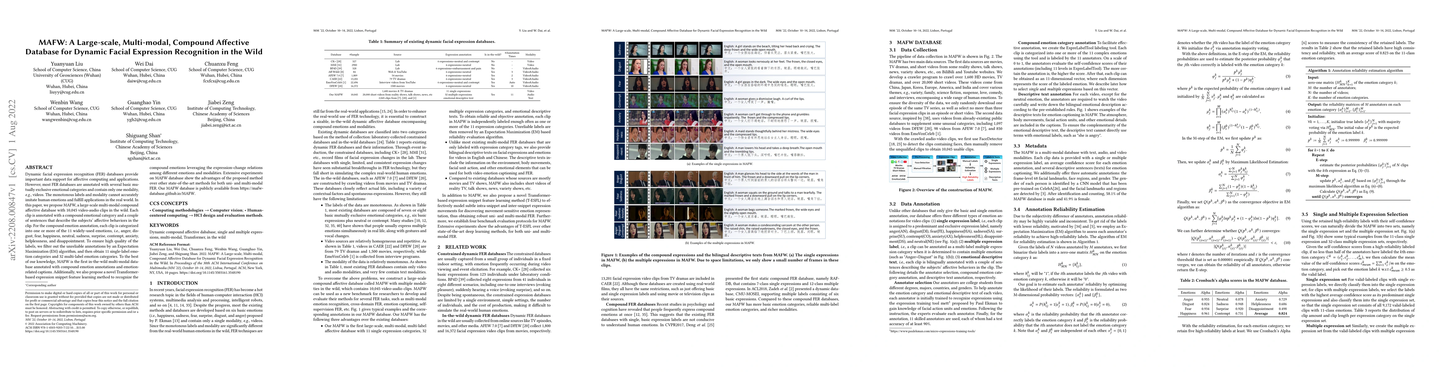 Thumbnail for MAFW: A Large-scale, Multi-modal, Compound Affective Database for
  Dynamic Facial Expression Recognition in the Wild