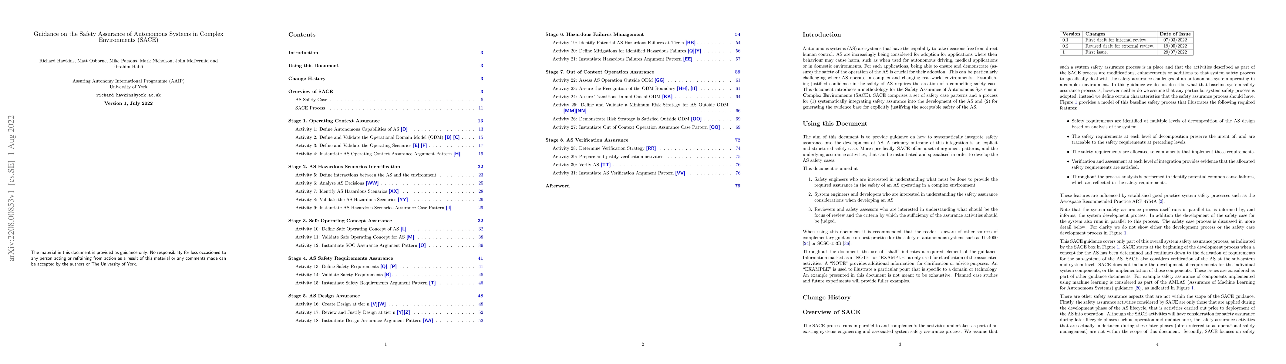 Thumbnail for Guidance on the Safety Assurance of Autonomous Systems in Complex
  Environments (SACE)