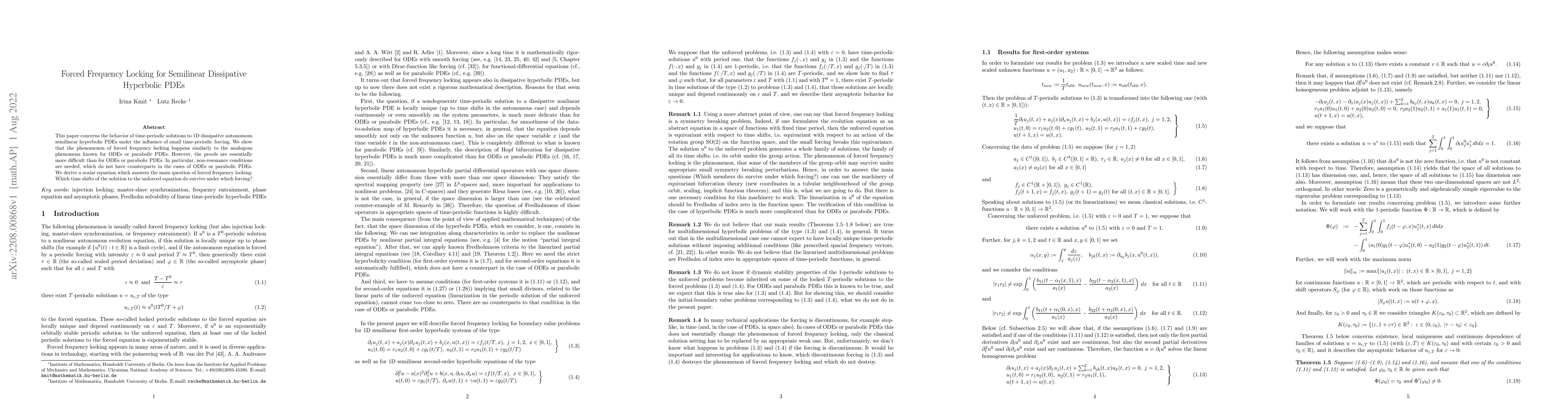 Thumbnail for Forced Frequency Locking for Semilinear Dissipative Hyperbolic PDEs