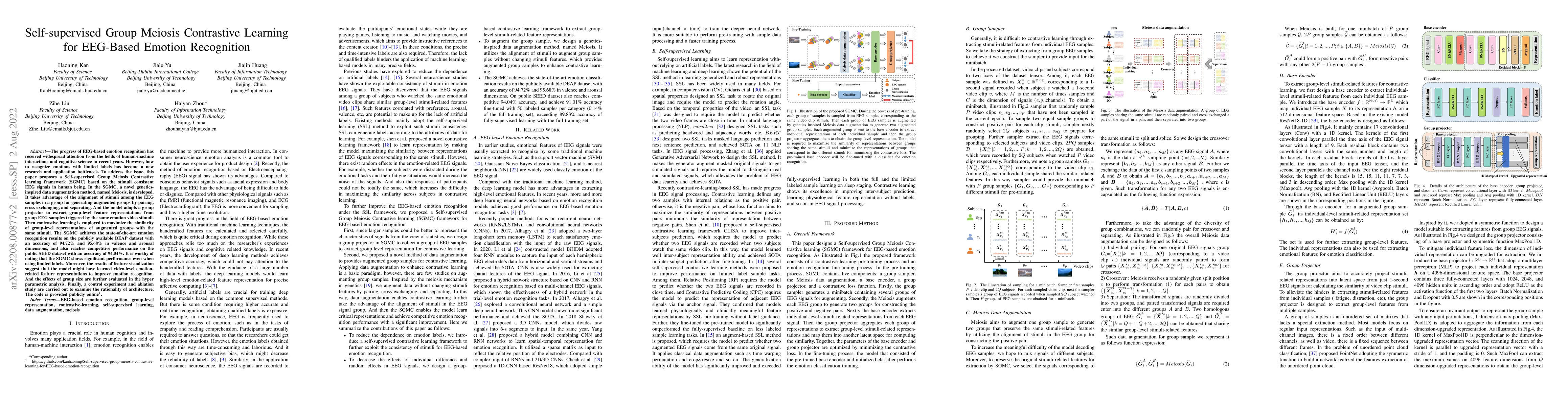 Thumbnail for Self-supervised Group Meiosis Contrastive Learning for EEG-Based Emotion
  Recognition