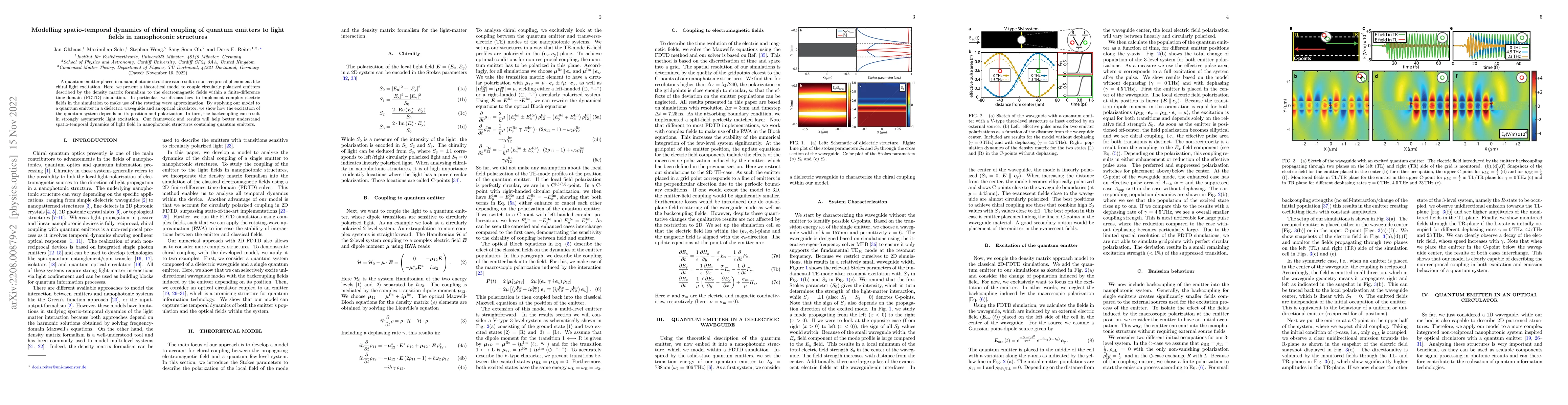 Thumbnail for Modelling spatio-temporal dynamics of chiral coupling of quantum
  emitters to light fields in nanophotonic structures