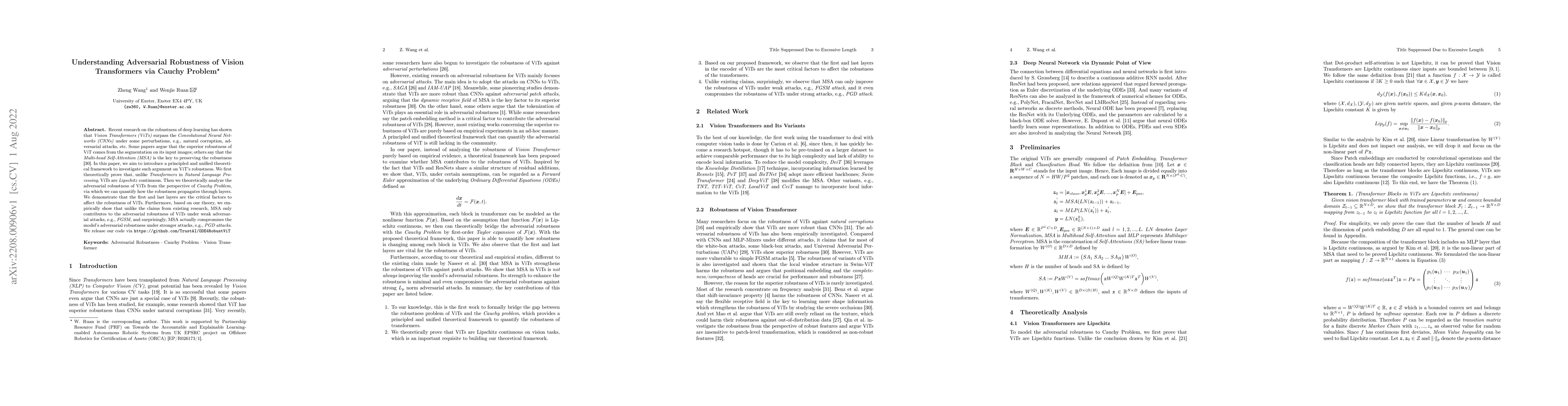 Thumbnail for Understanding Adversarial Robustness of Vision Transformers via Cauchy
  Problem